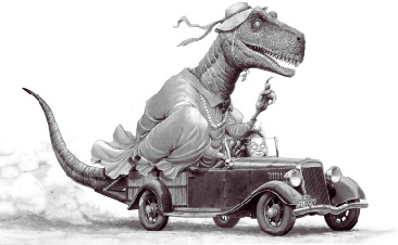 Dinosaur in Car